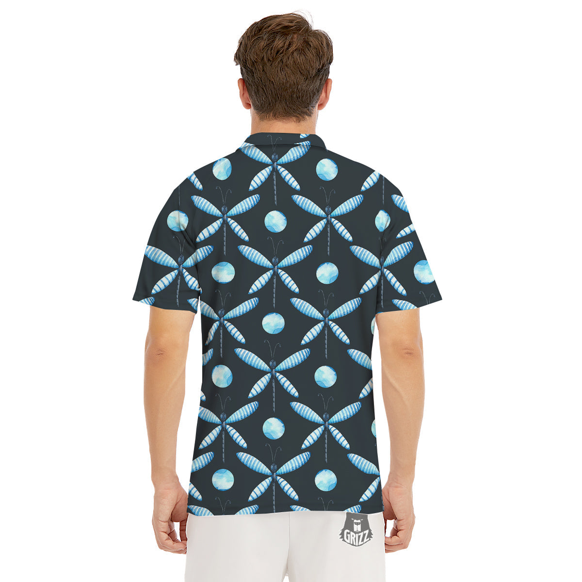 Dragonfly Turquoise Print Pattern Men's Golf Shirts-grizzshop