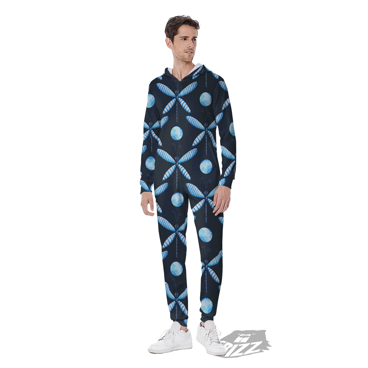 Dragonfly Turquoise Print Pattern Men's Jumpsuit-grizzshop