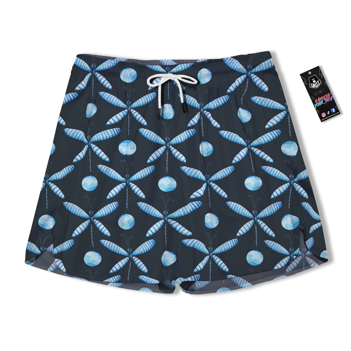 Dragonfly Turquoise Print Pattern Men's Running Shorts-grizzshop