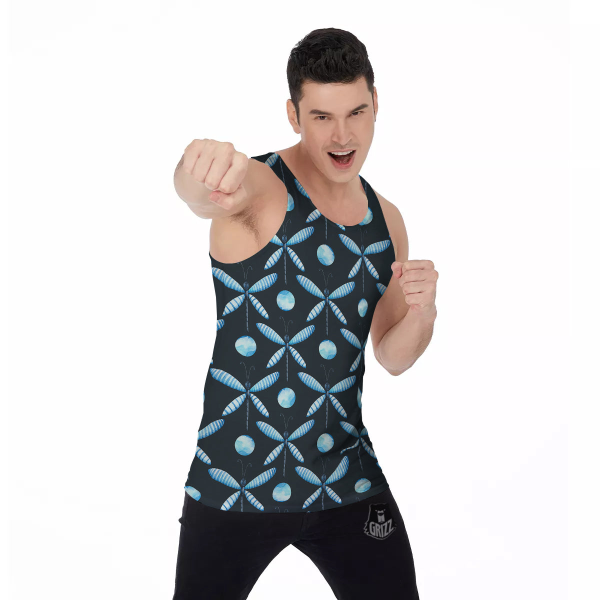 Dragonfly Turquoise Print Pattern Men's Tank Top-grizzshop