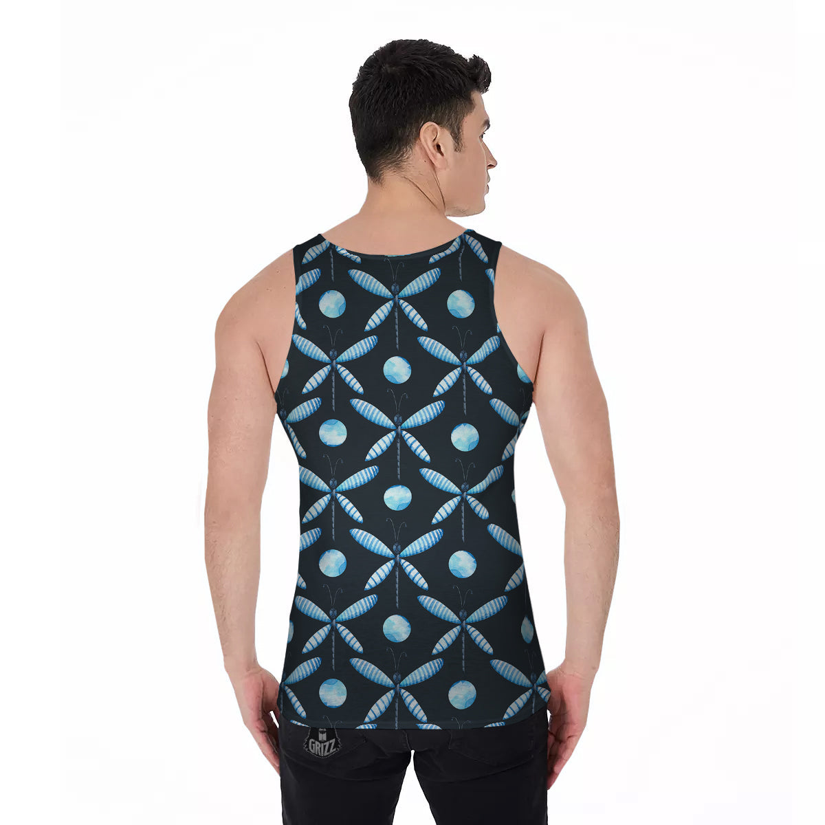 Dragonfly Turquoise Print Pattern Men's Tank Top-grizzshop