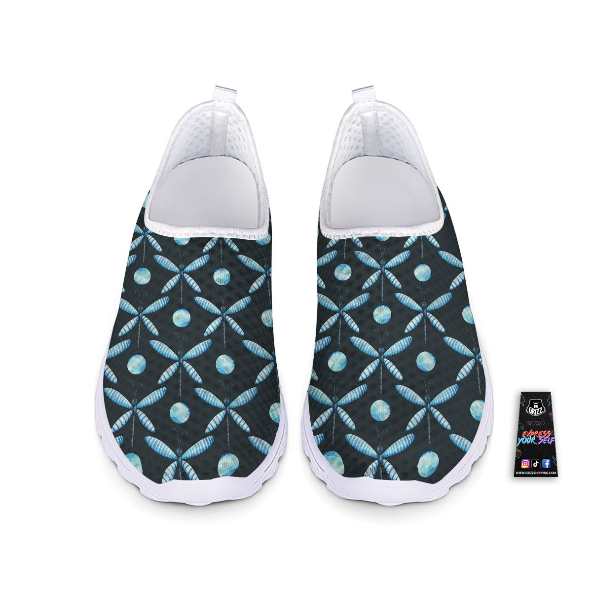 Dragonfly Turquoise Print Pattern Nurse Shoes-grizzshop