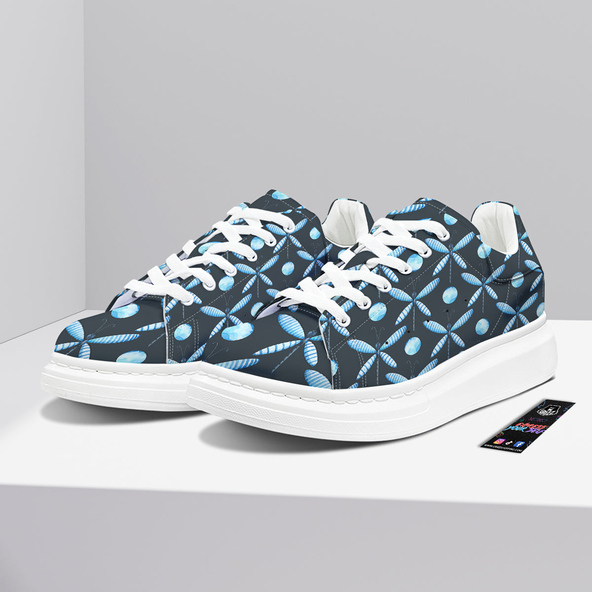 Dragonfly Turquoise Print Pattern Platform Shoes-grizzshop