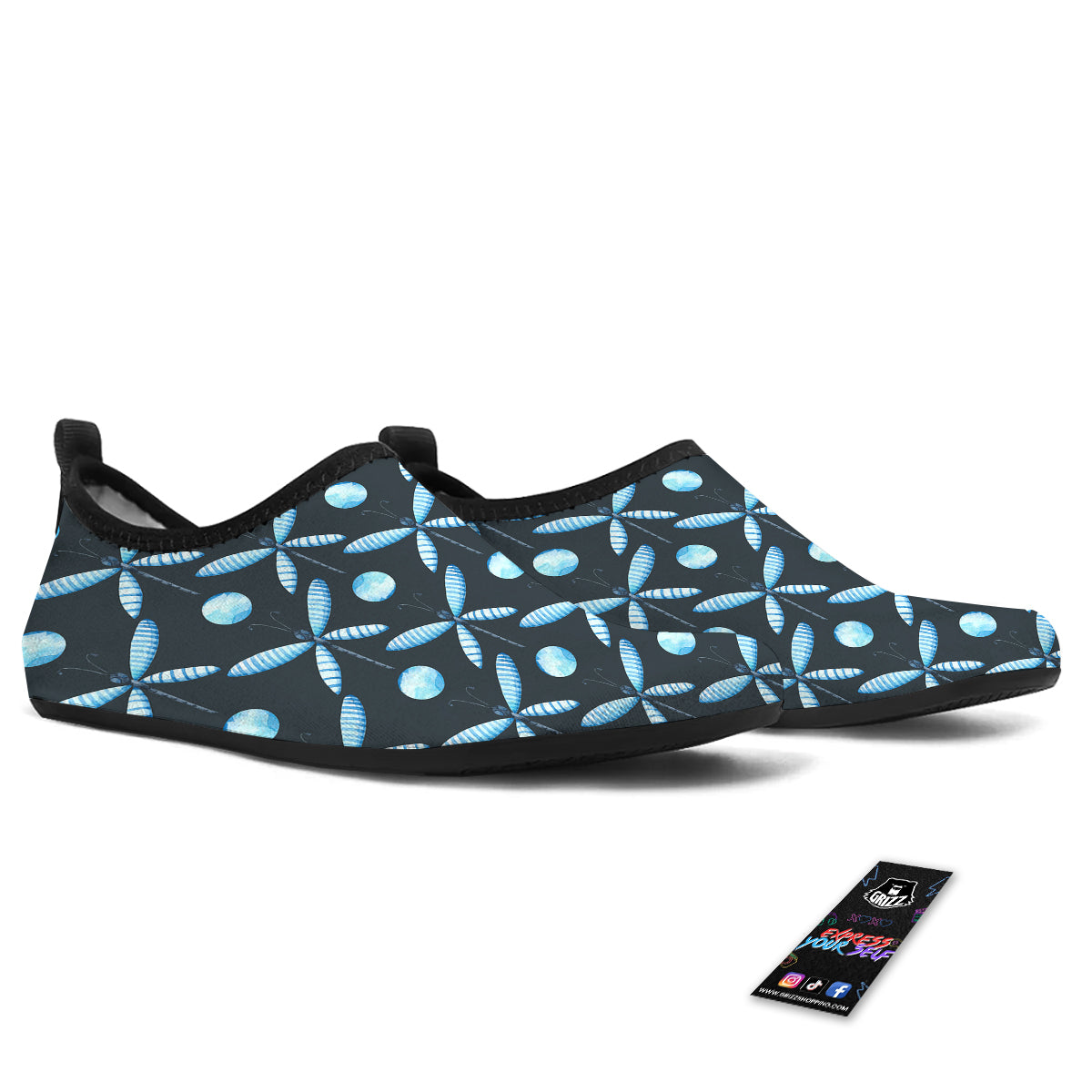 Dragonfly Turquoise Print Pattern Water Shoes-grizzshop