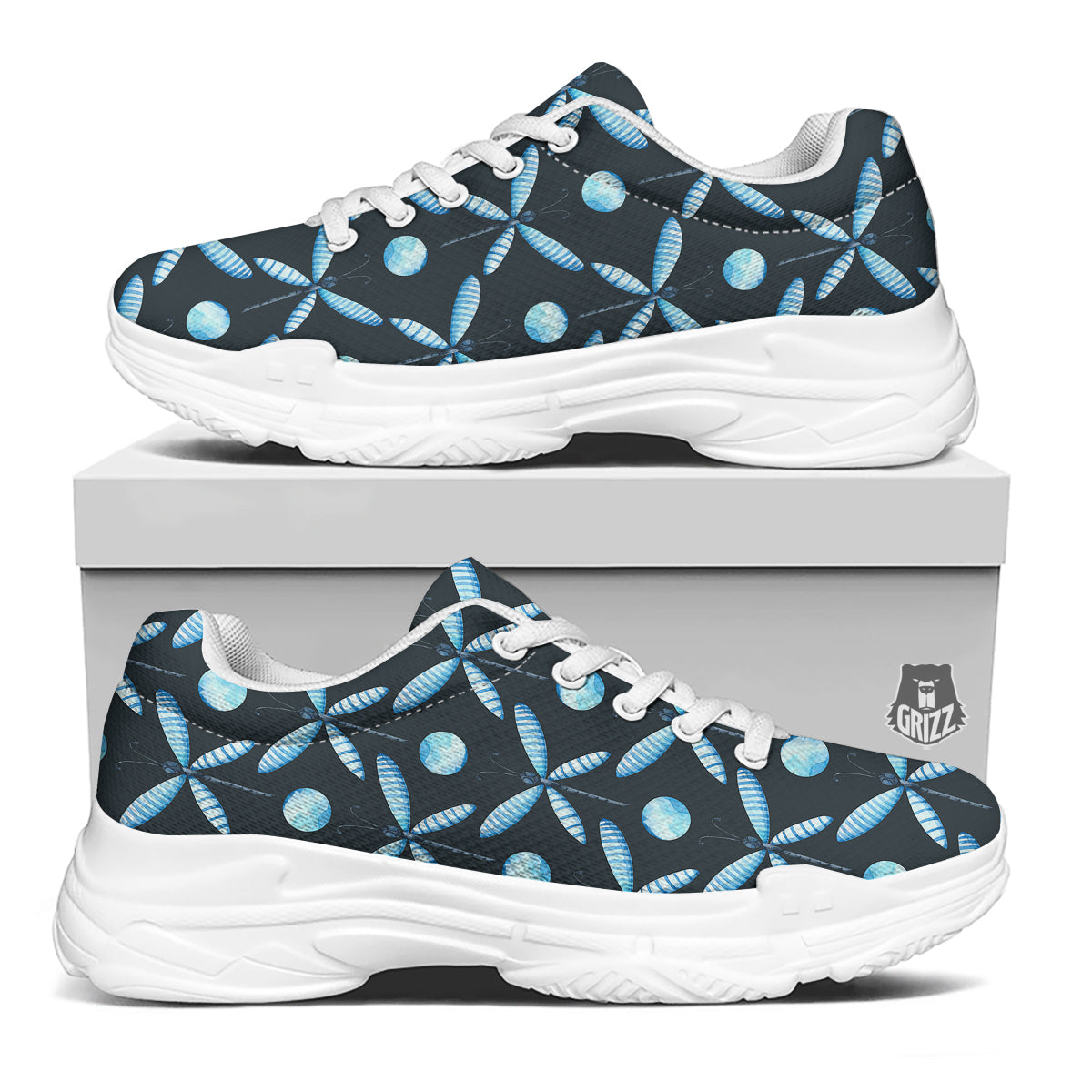 Dragonfly Turquoise Print Pattern White Chunky Shoes-grizzshop