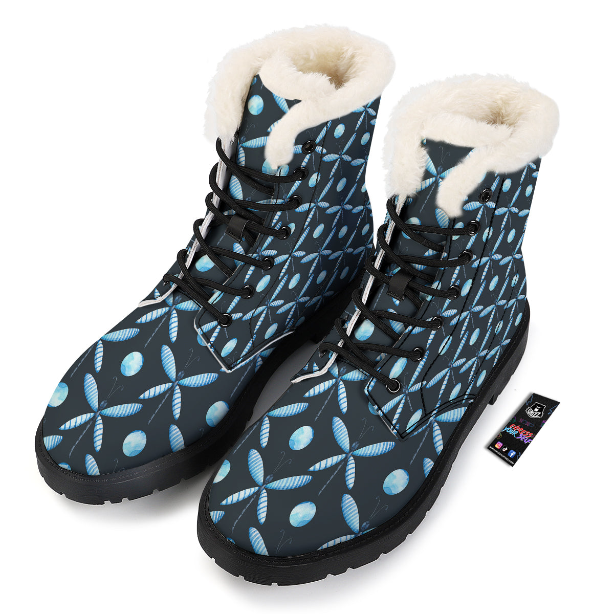 Dragonfly Turquoise Print Pattern Winter Boots-grizzshop