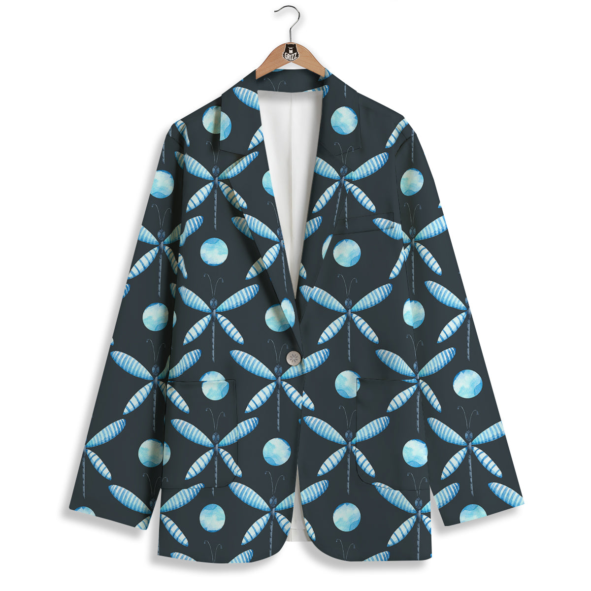 Dragonfly Turquoise Print Pattern Women's Blazer-grizzshop