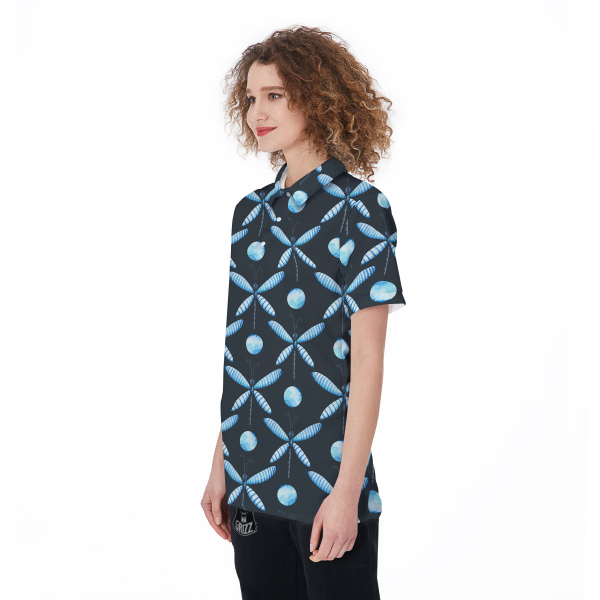 Dragonfly Turquoise Print Pattern Women's Golf Shirts-grizzshop
