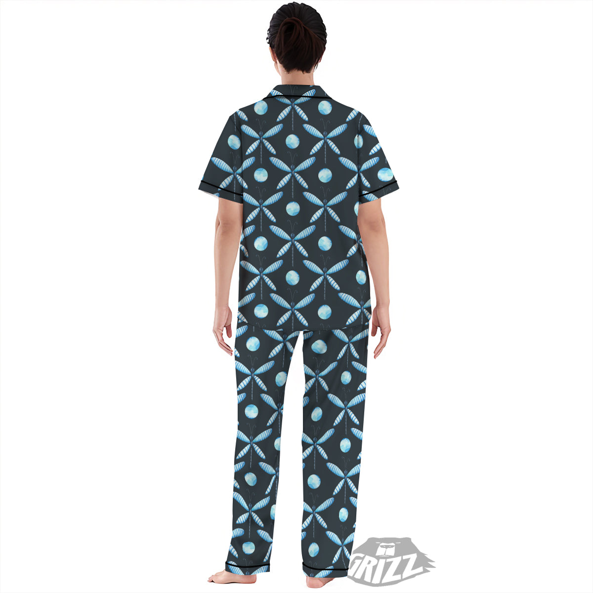 Dragonfly Turquoise Print Pattern Women's Pajamas Set-grizzshop