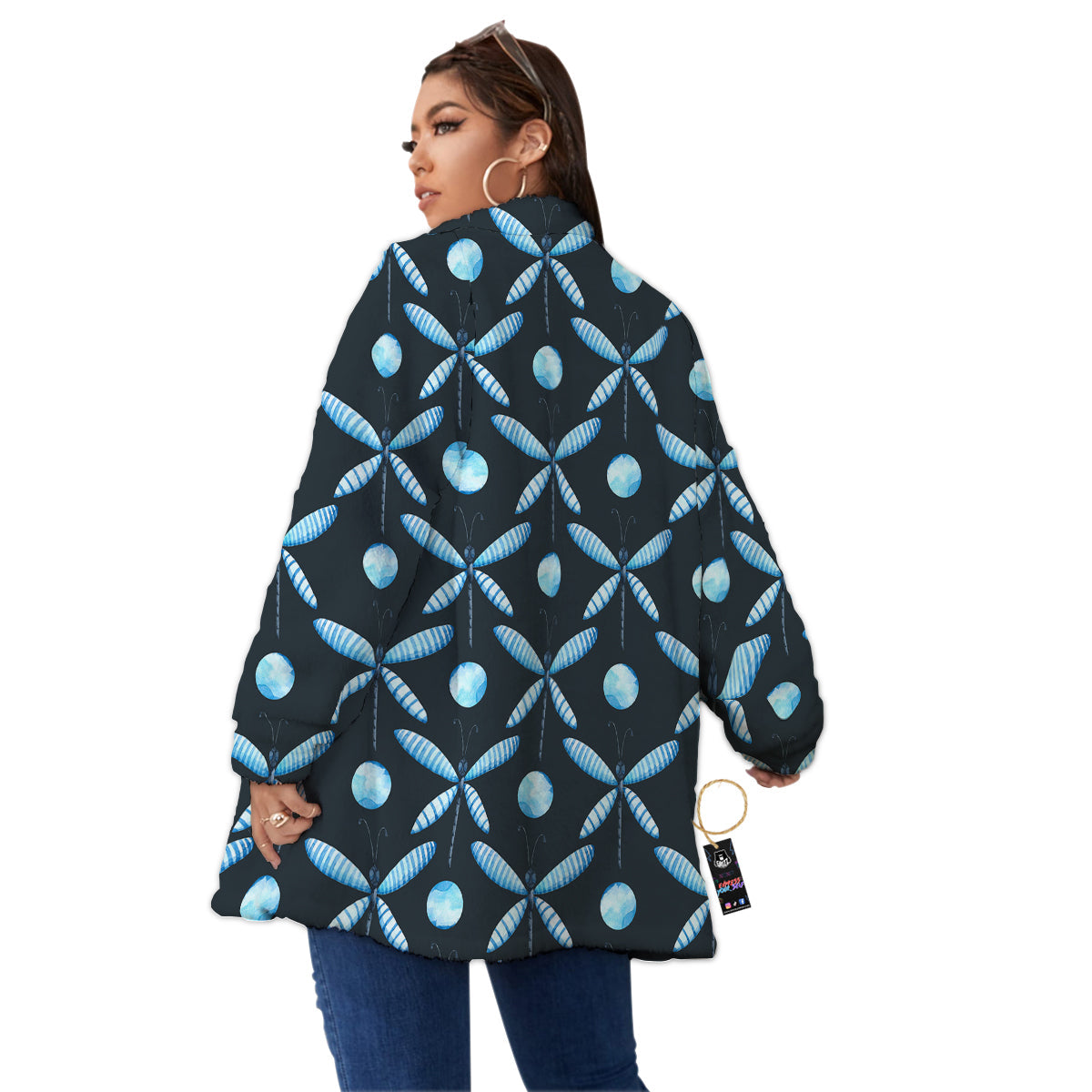 Dragonfly Turquoise Print Pattern Women's Sherpa Jacket-grizzshop