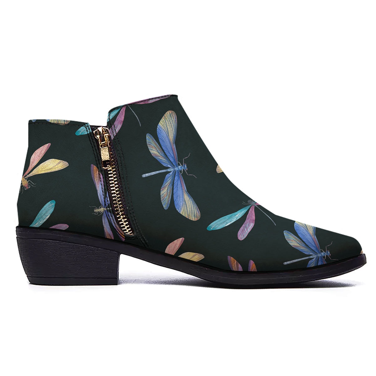 Dragonfly Vintage Print Pattern Ankle Boots-grizzshop