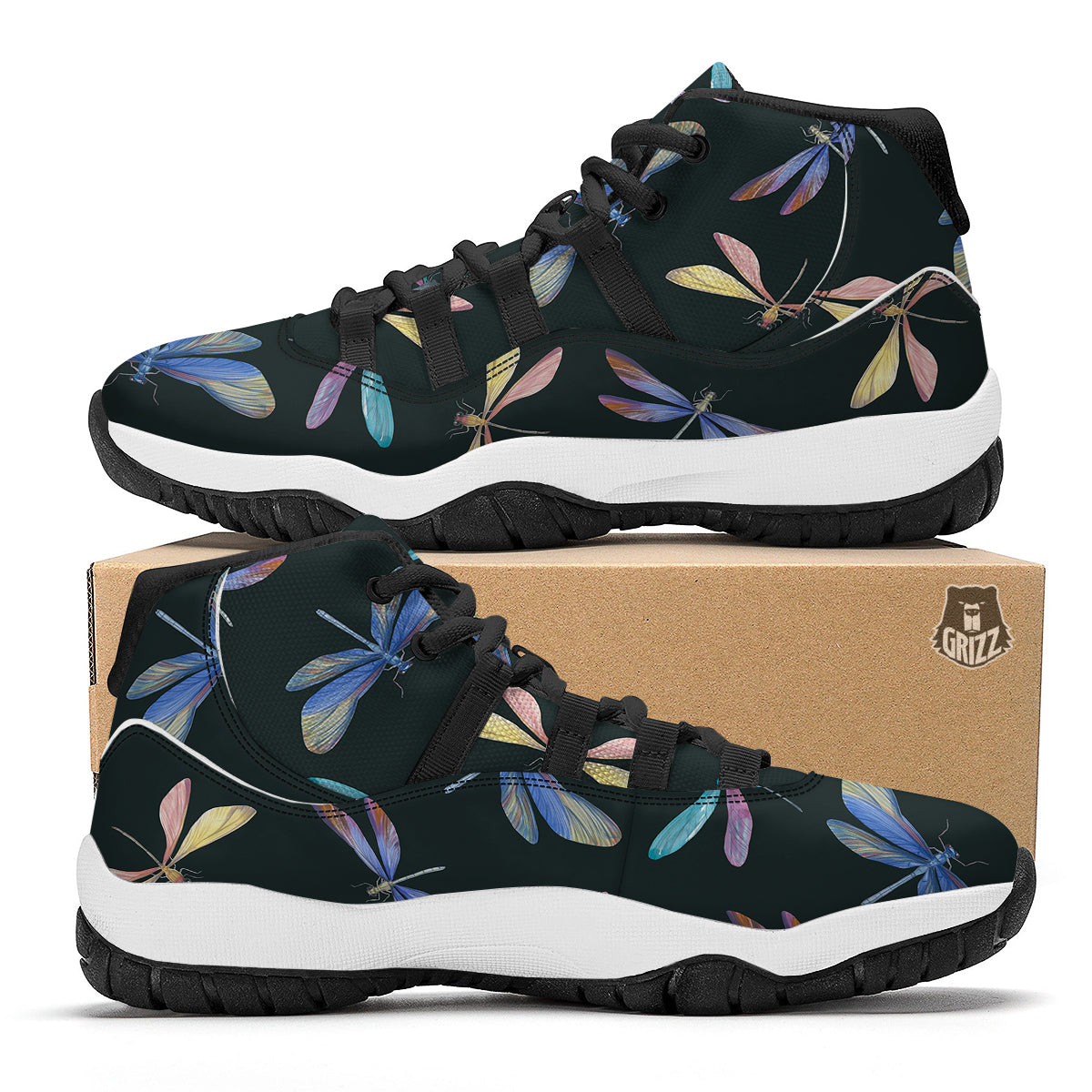 Dragonfly Vintage Print Pattern Black Bball Shoes-grizzshop