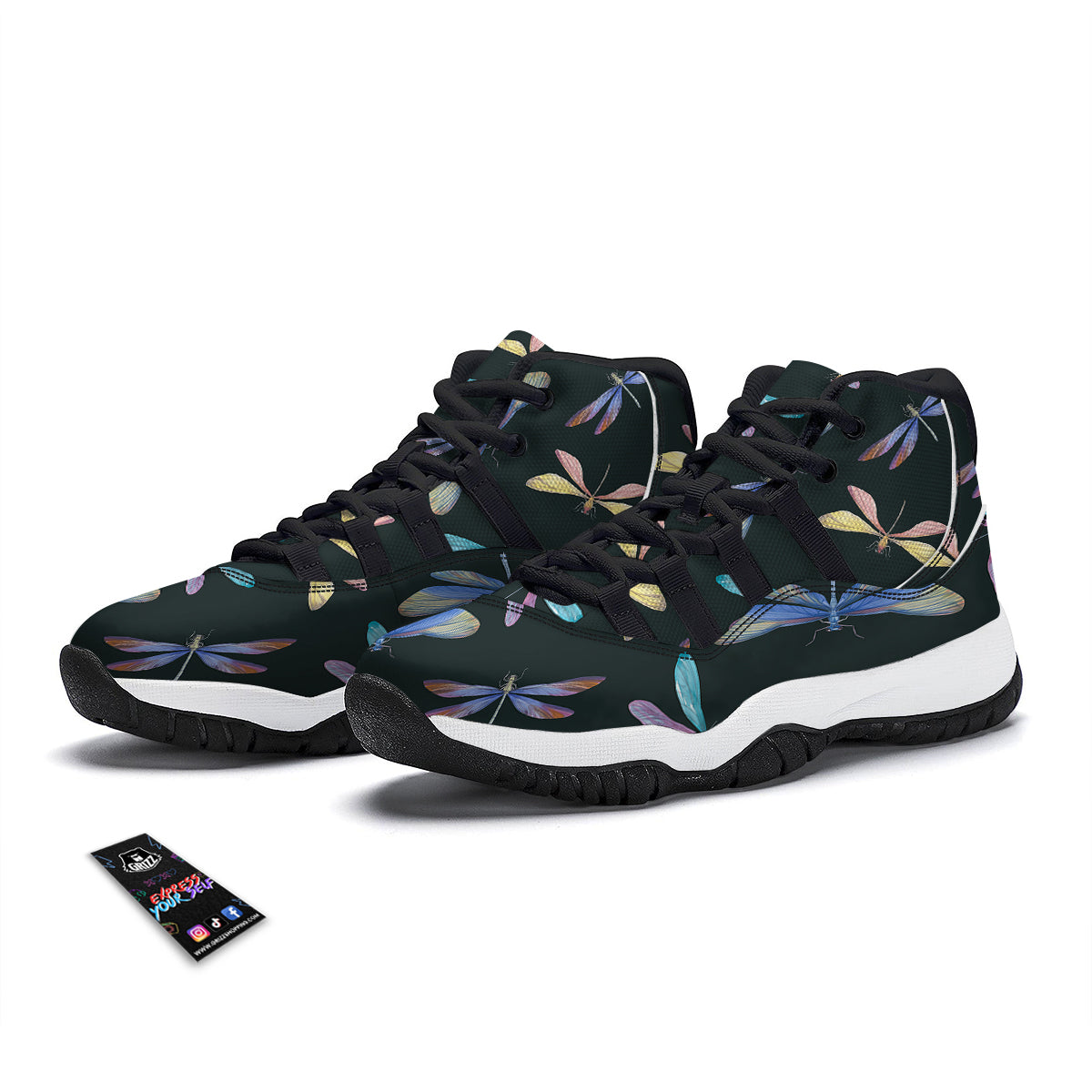 Dragonfly Vintage Print Pattern Black Bball Shoes-grizzshop