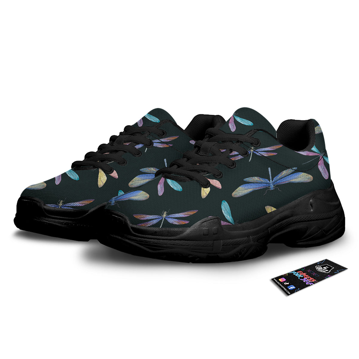 Dragonfly Vintage Print Pattern Black Chunky Shoes-grizzshop
