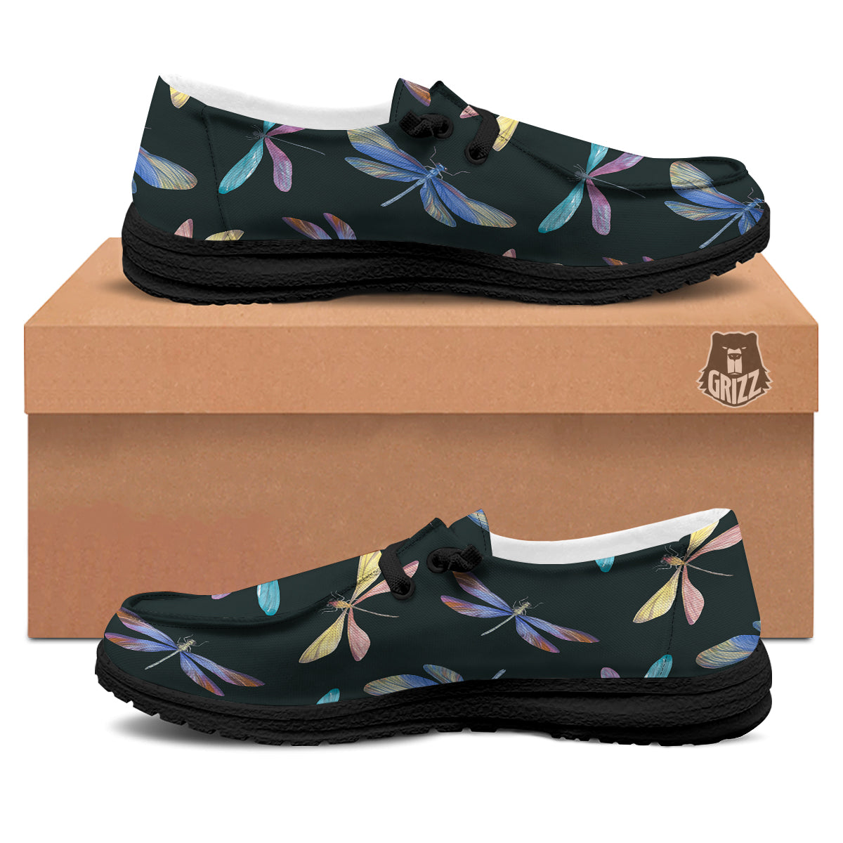 Dragonfly Vintage Print Pattern Black Loafers-grizzshop