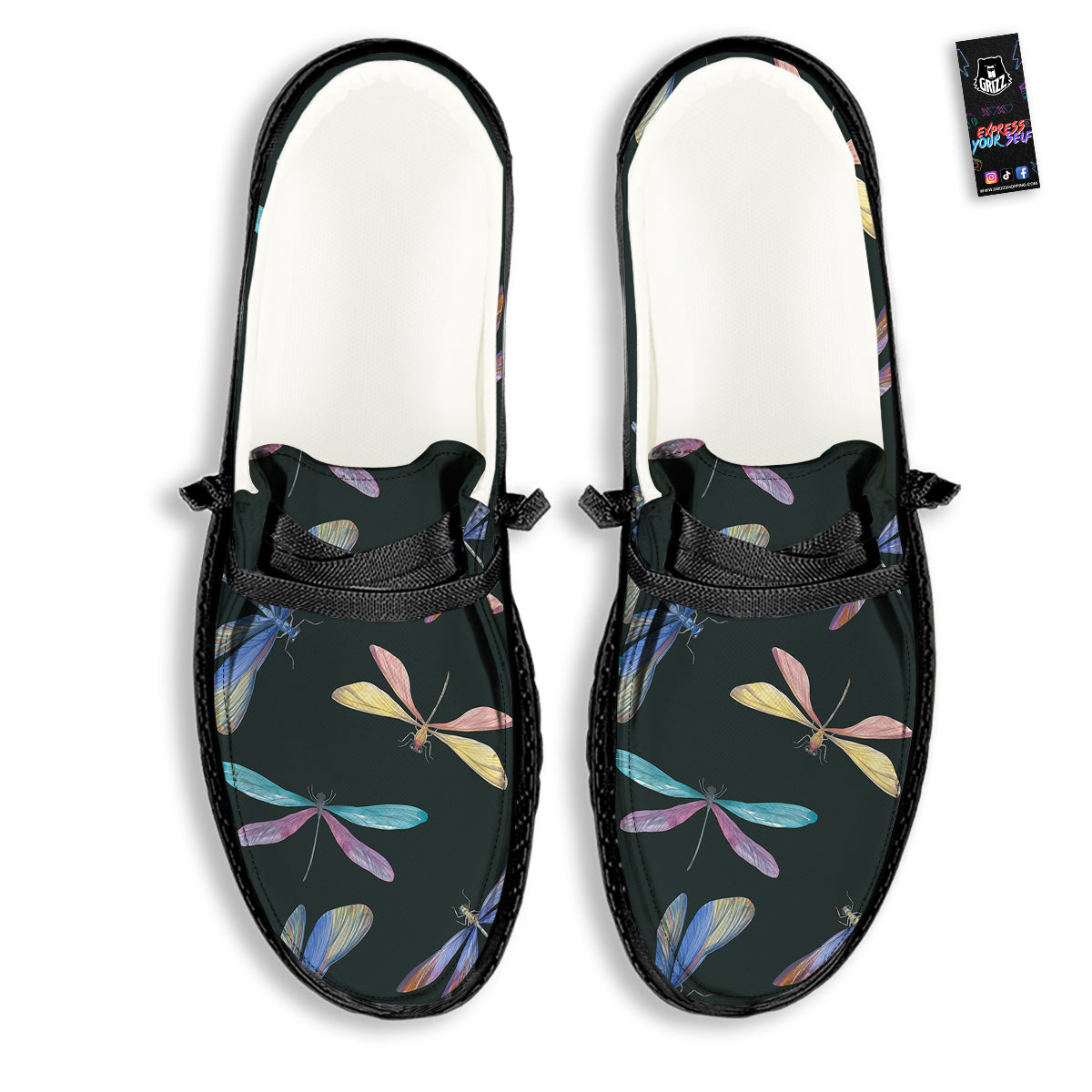 Dragonfly Vintage Print Pattern Black Loafers-grizzshop