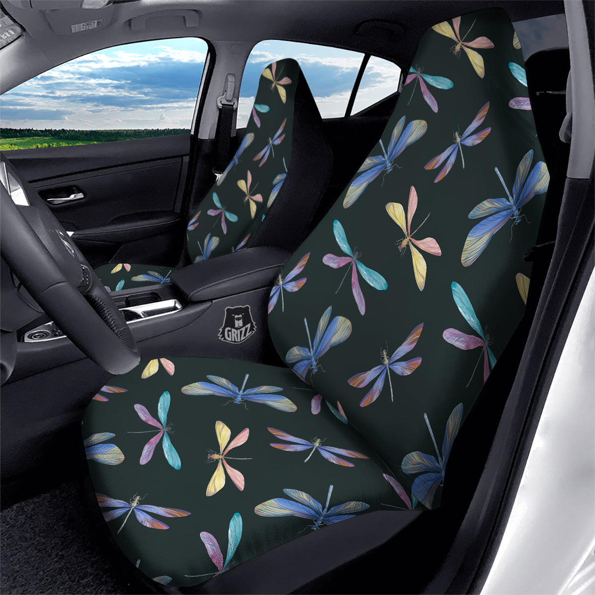 Dragonfly Vintage Print Pattern Car Seat Covers-grizzshop