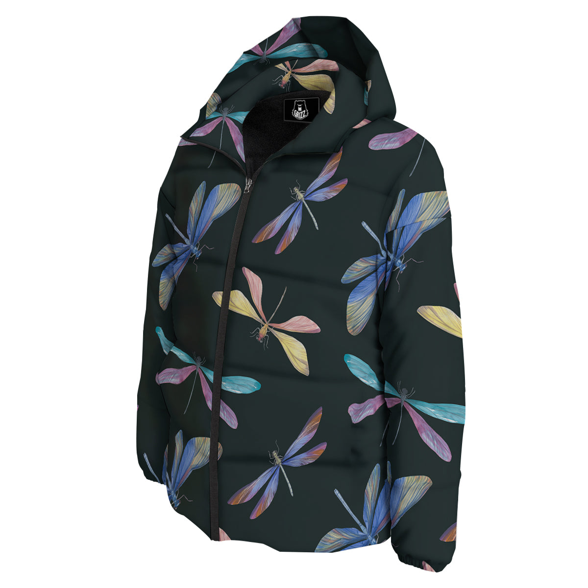 Dragonfly Vintage Print Pattern Down Jacket-grizzshop