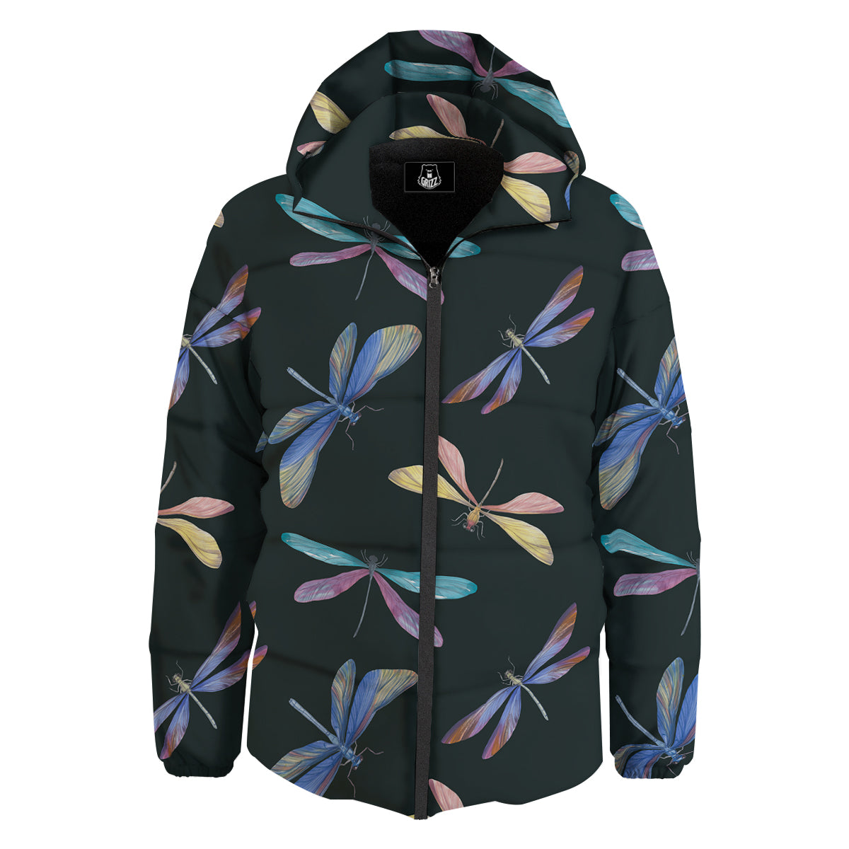 Dragonfly Vintage Print Pattern Down Jacket-grizzshop