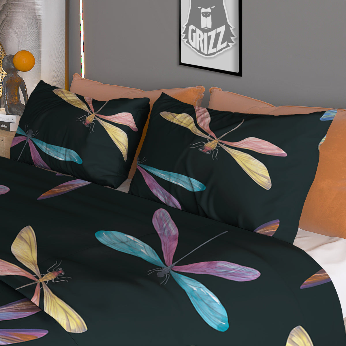 Dragonfly Vintage Print Pattern Duvet Cover Bedding Set