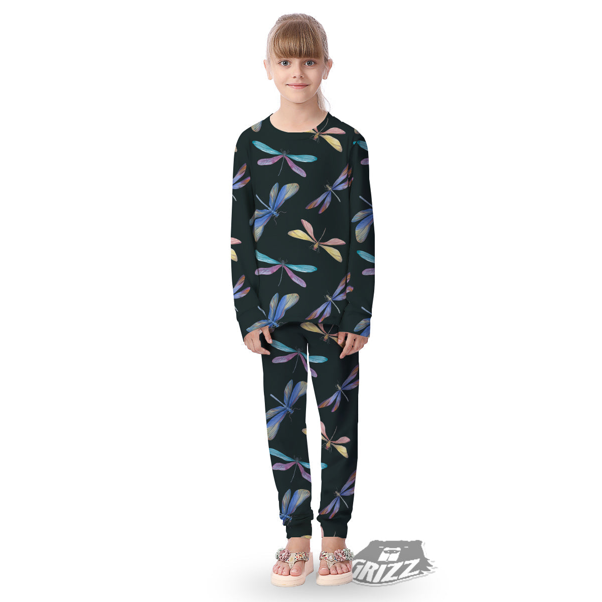 Dragonfly Vintage Print Pattern Kid's Pajamas-grizzshop