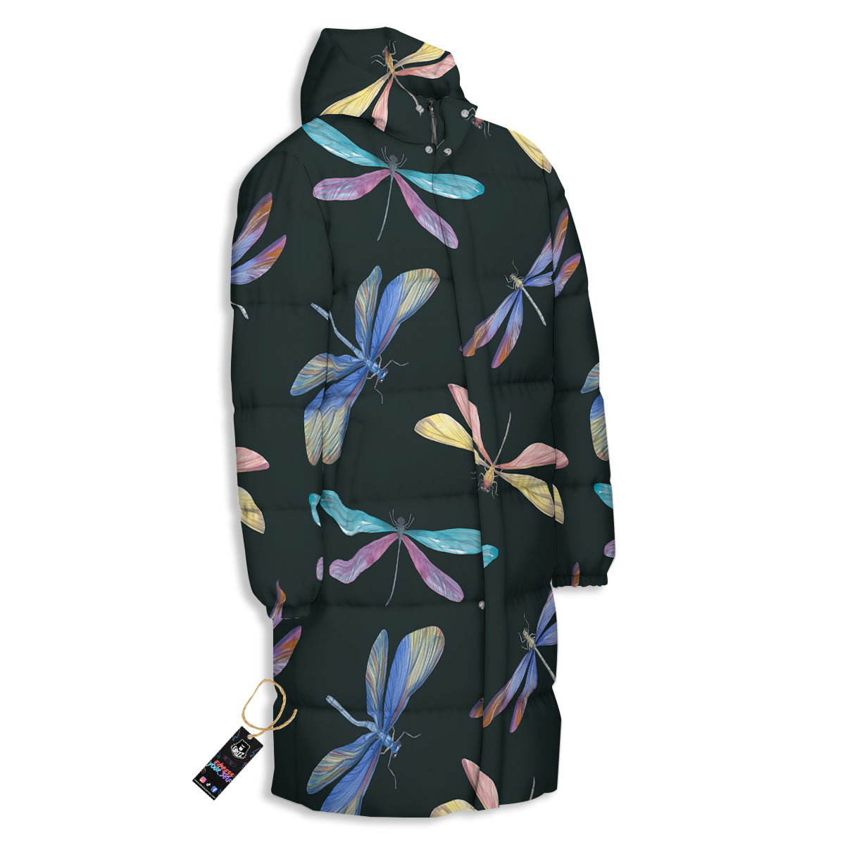 Dragonfly Vintage Print Pattern Long Down Jacket-grizzshop