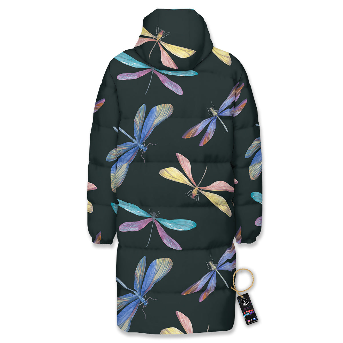 Dragonfly Vintage Print Pattern Long Down Jacket-grizzshop