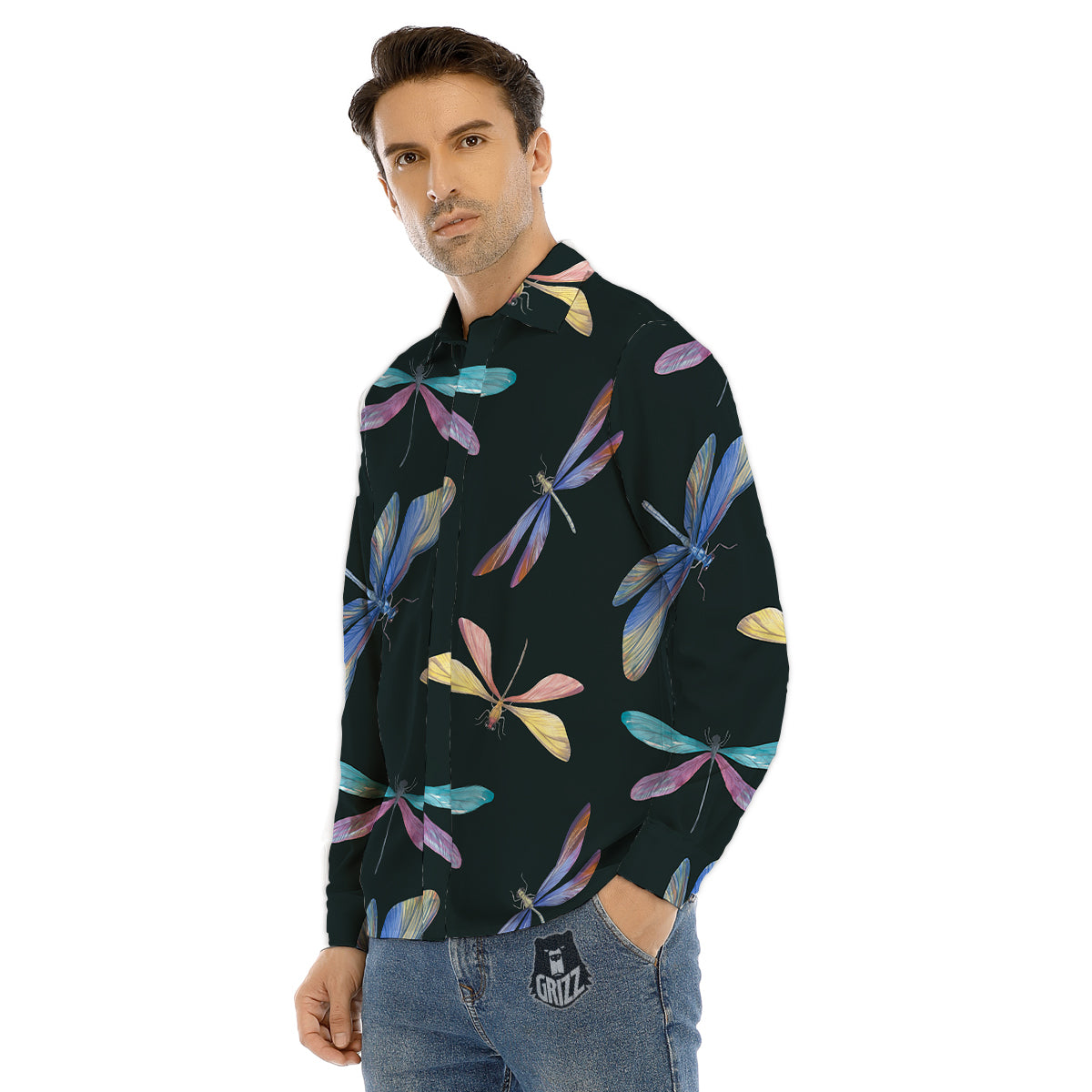 Dragonfly Vintage Print Pattern Men's Dress Shirts-grizzshop