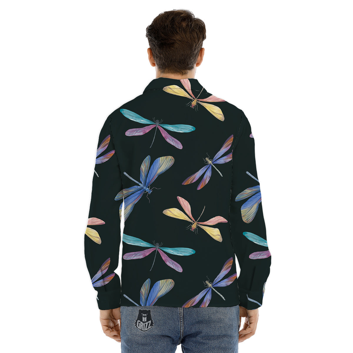 Dragonfly Vintage Print Pattern Men's Dress Shirts-grizzshop