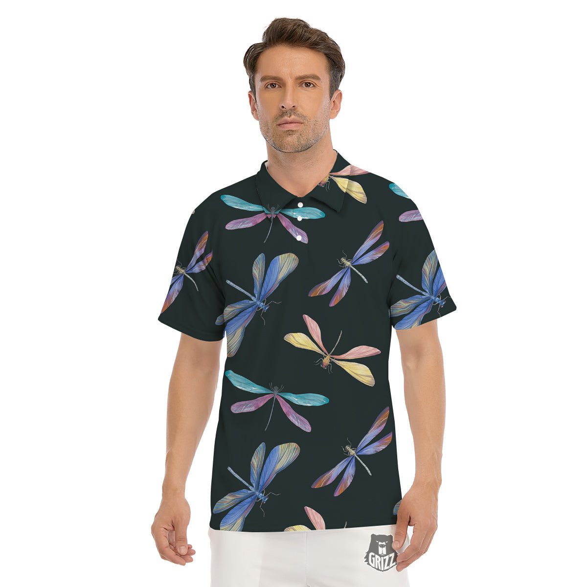 Dragonfly Vintage Print Pattern Men's Golf Shirts-grizzshop