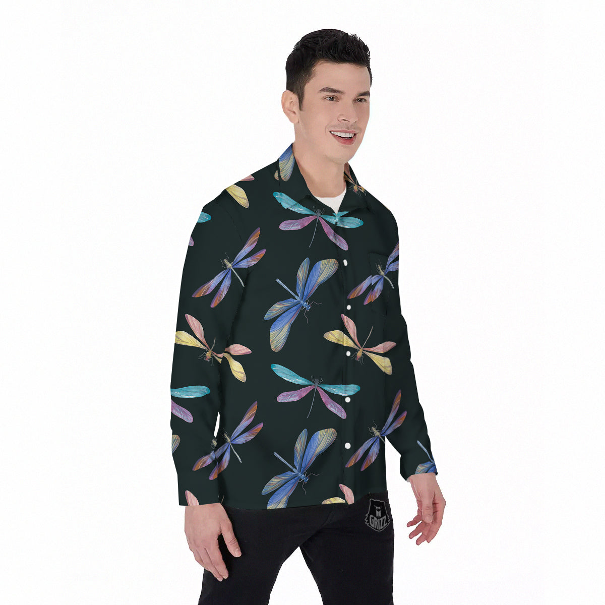 Dragonfly Vintage Print Pattern Men's Long Sleeve Shirts-grizzshop
