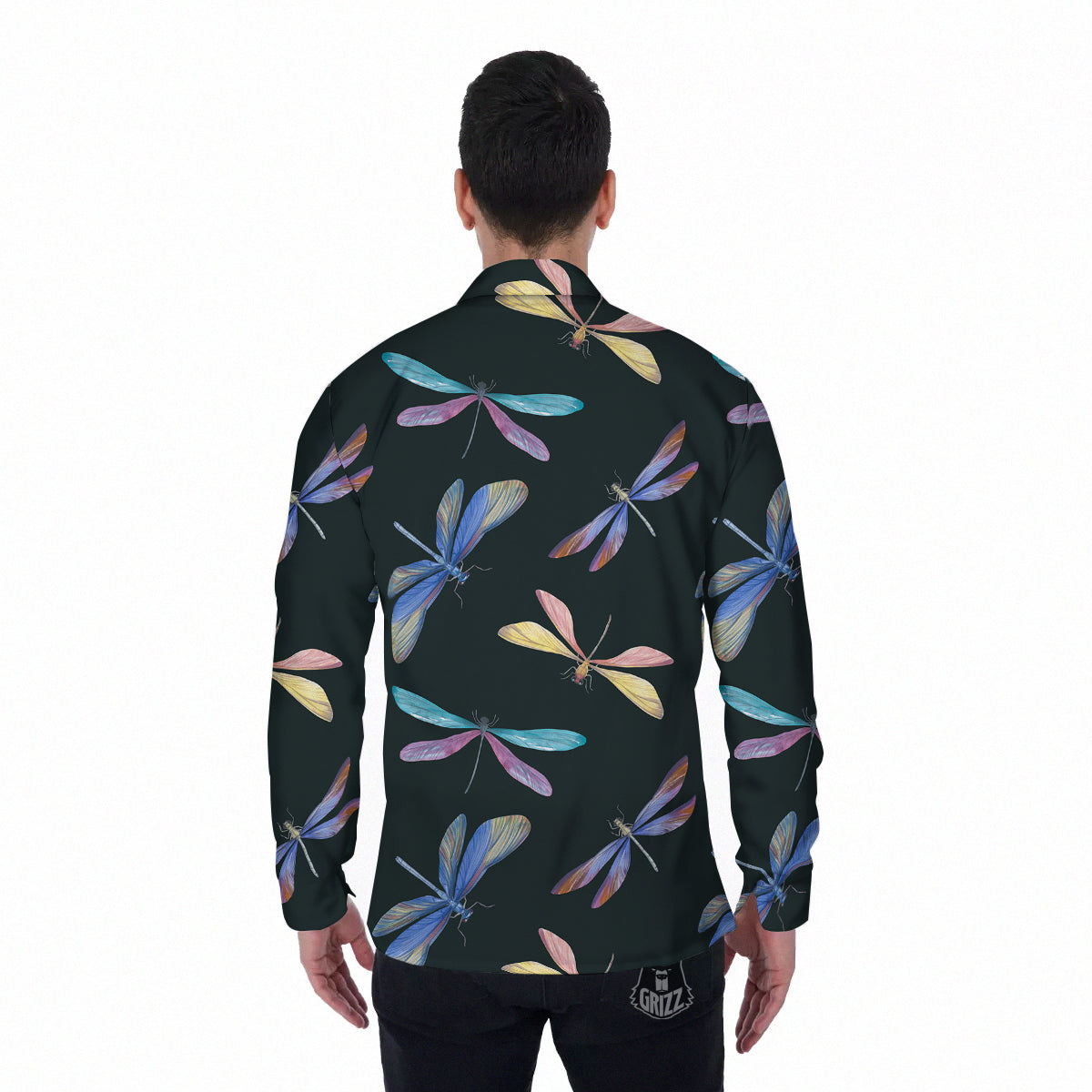 Dragonfly Vintage Print Pattern Men's Long Sleeve Shirts-grizzshop