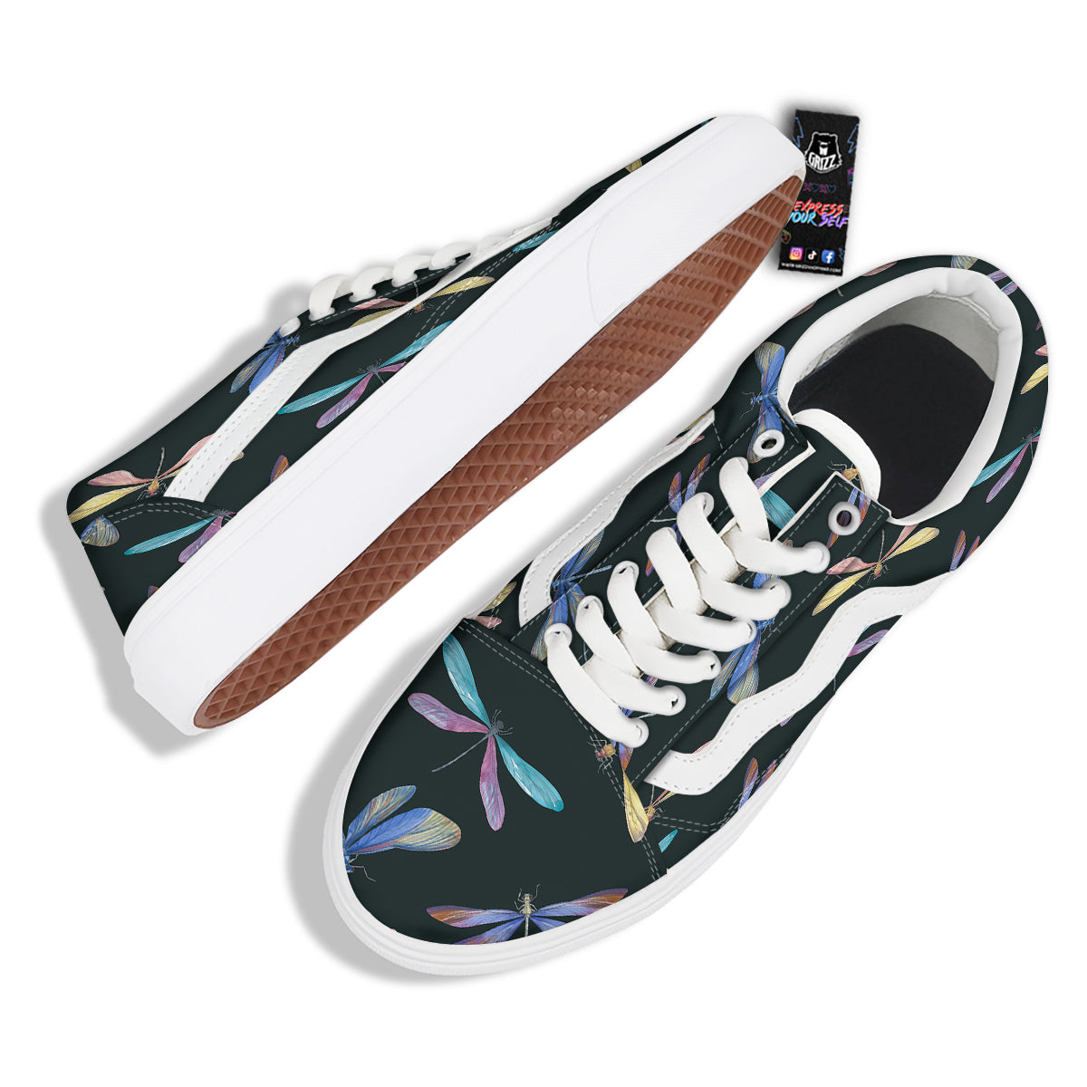 Dragonfly Vintage Print Pattern Skate Shoes-grizzshop
