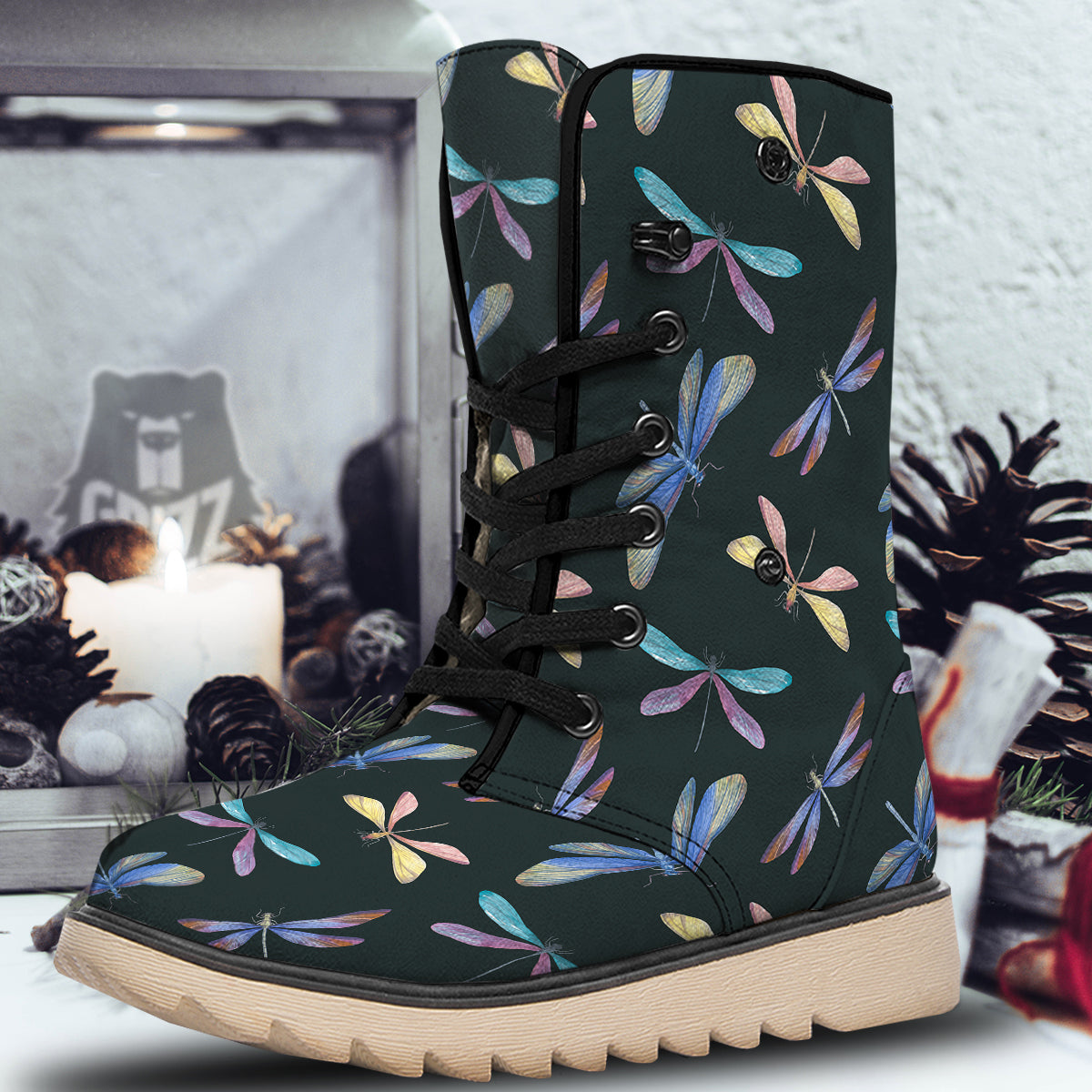 Dragonfly Vintage Print Pattern Snow Boots-grizzshop
