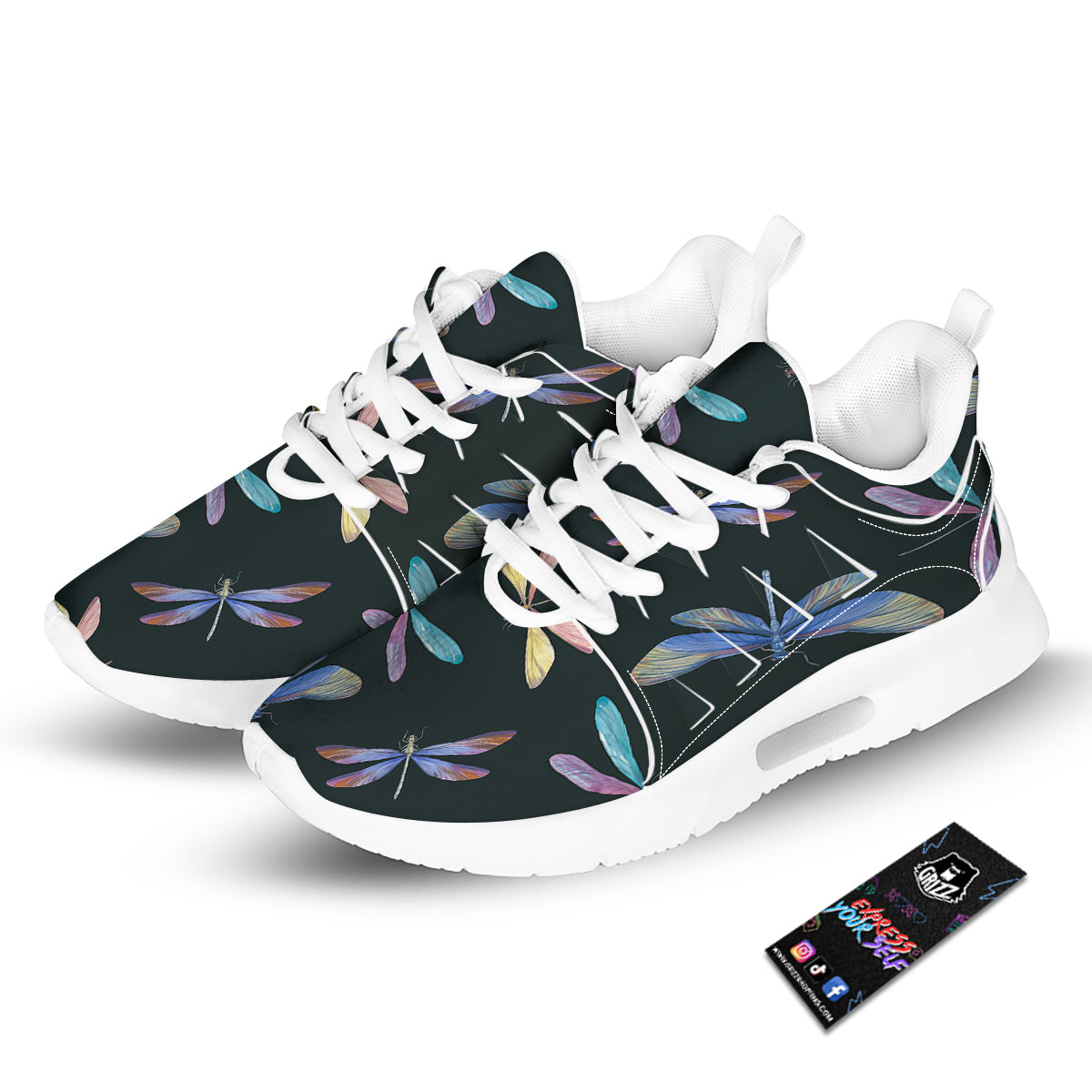 Dragonfly Vintage Print Pattern Tennis Shoes-grizzshop