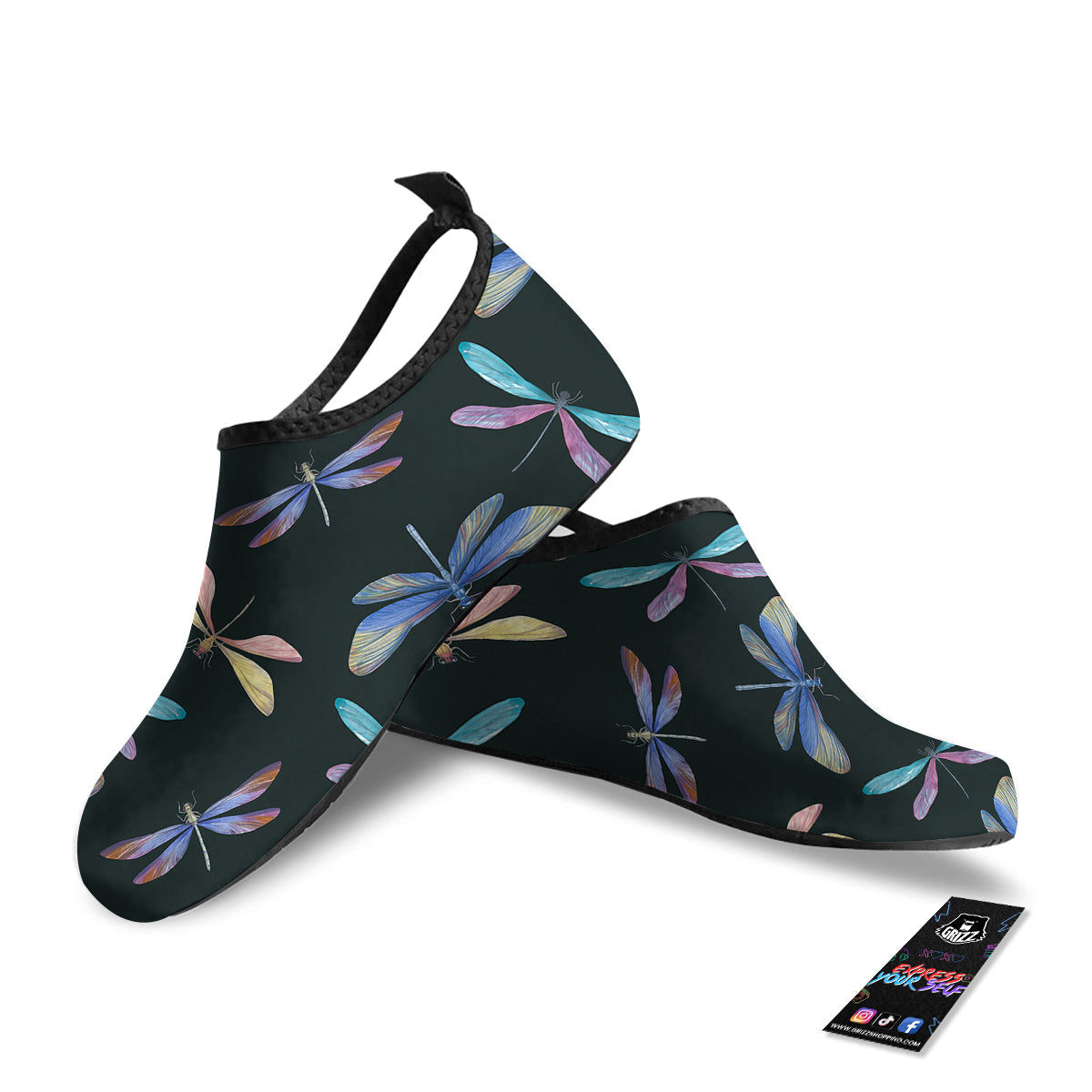 Dragonfly Vintage Print Pattern Water Shoes-grizzshop