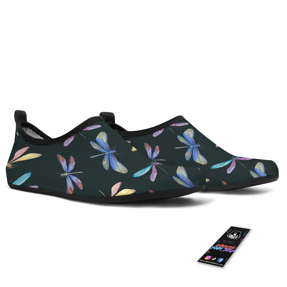 Dragonfly Vintage Print Pattern Water Shoes-grizzshop