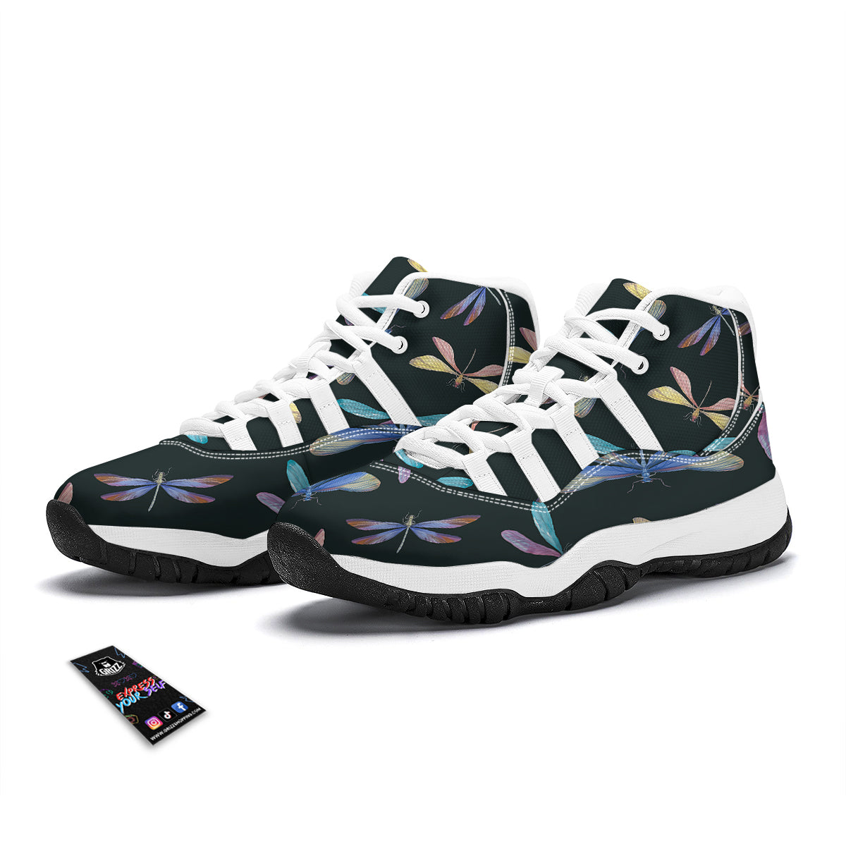 Dragonfly Vintage Print Pattern White Bball Shoes-grizzshop