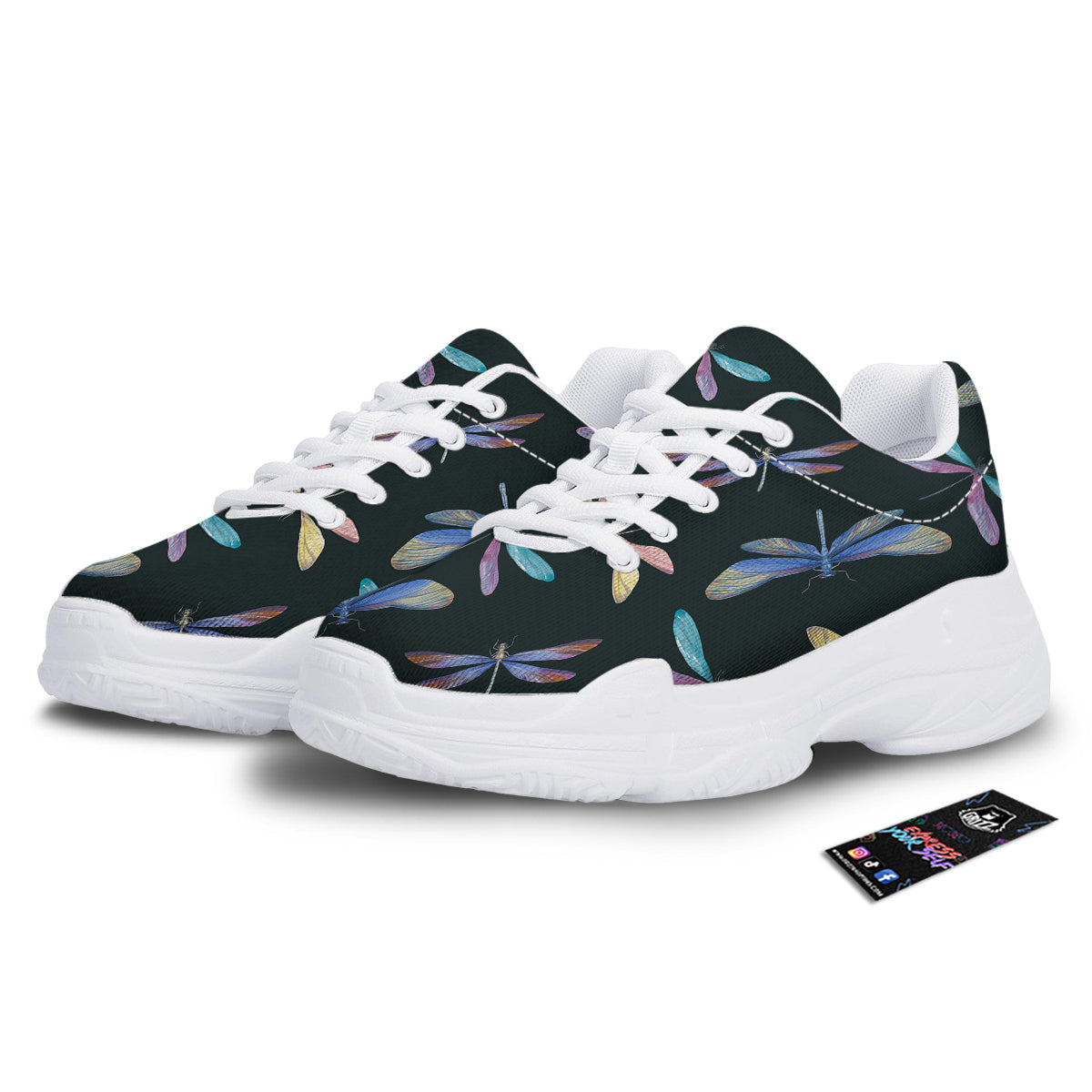 Dragonfly Vintage Print Pattern White Chunky Shoes-grizzshop