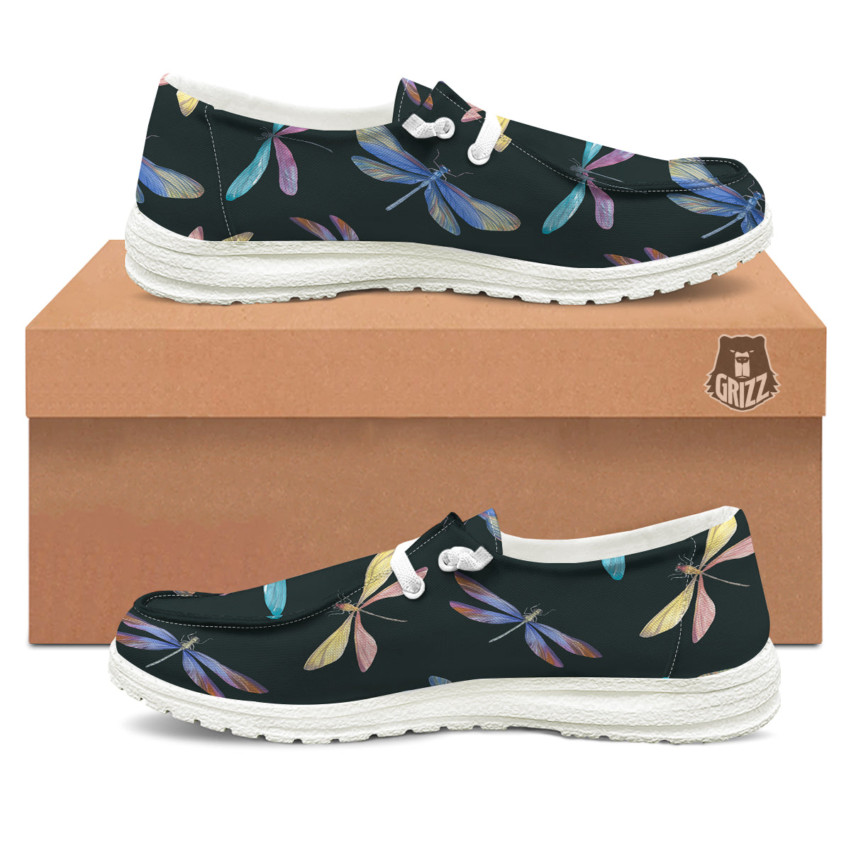 Dragonfly Vintage Print Pattern White Loafers-grizzshop