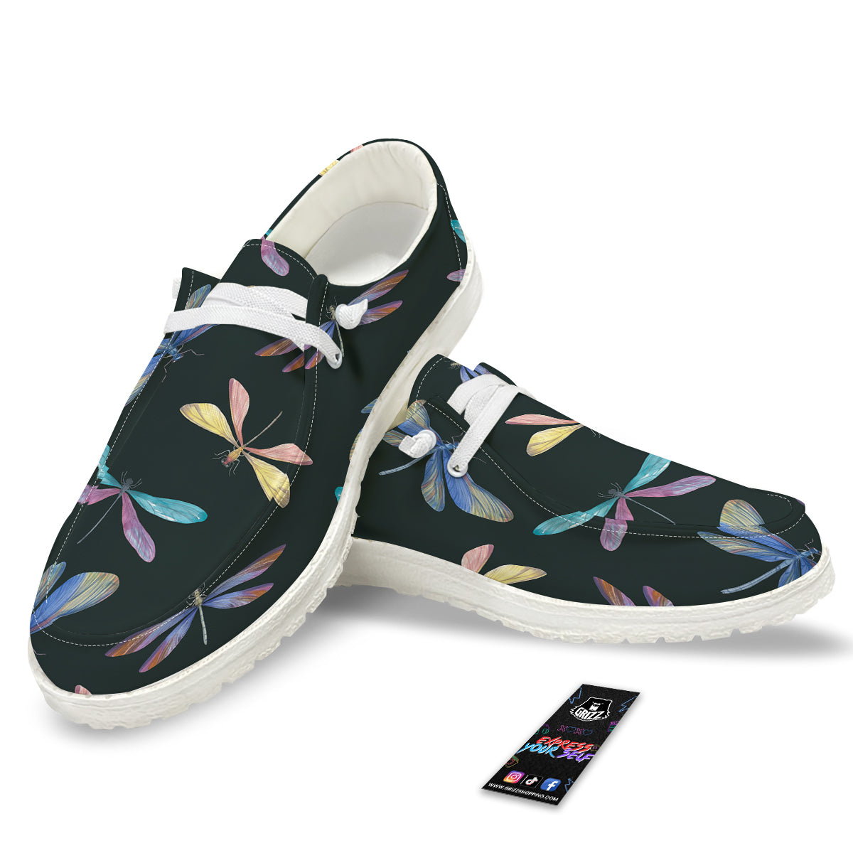 Dragonfly Vintage Print Pattern White Loafers-grizzshop