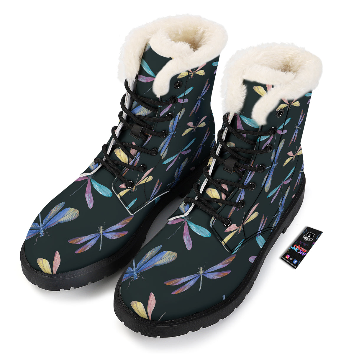 Dragonfly Vintage Print Pattern Winter Boots-grizzshop