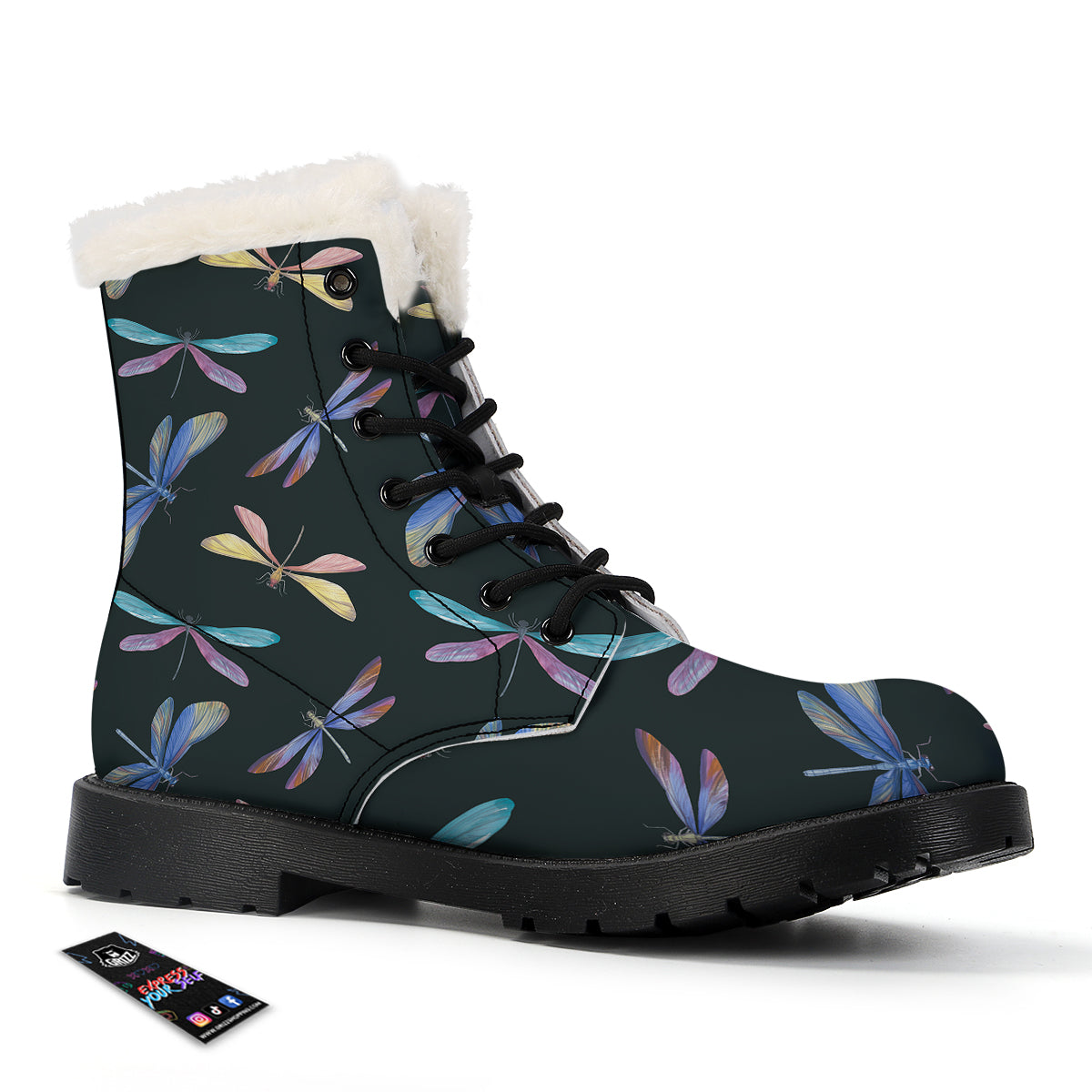 Dragonfly Vintage Print Pattern Winter Boots-grizzshop