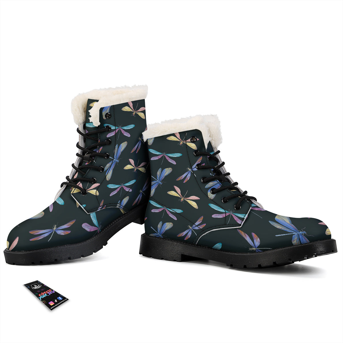 Dragonfly Vintage Print Pattern Winter Boots-grizzshop
