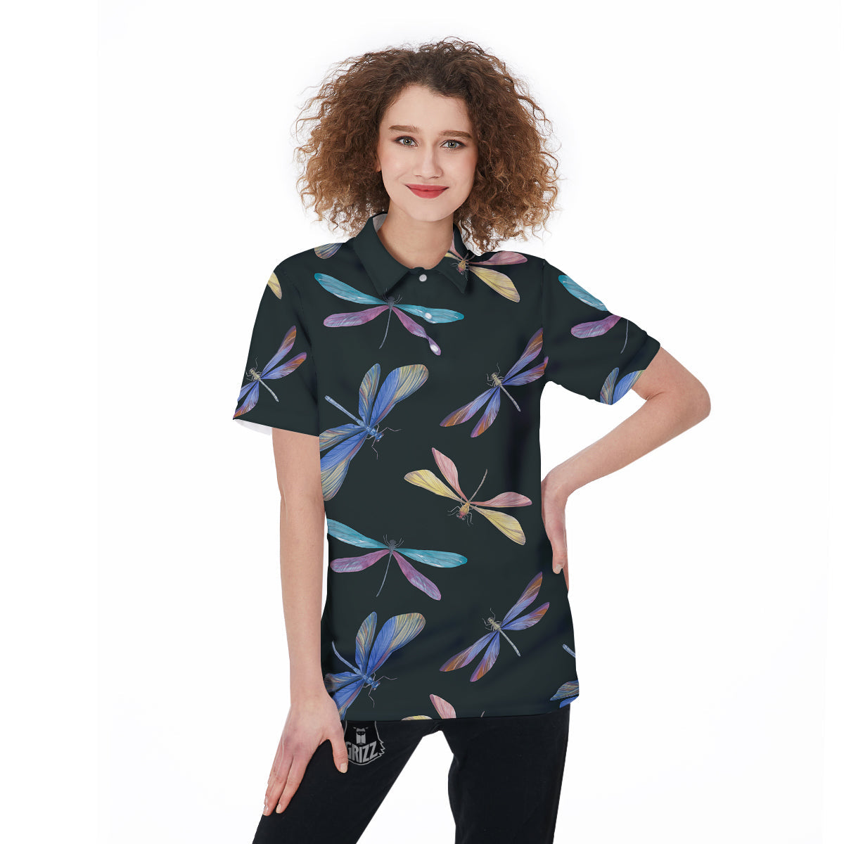 Dragonfly Vintage Print Pattern Women's Golf Shirts-grizzshop