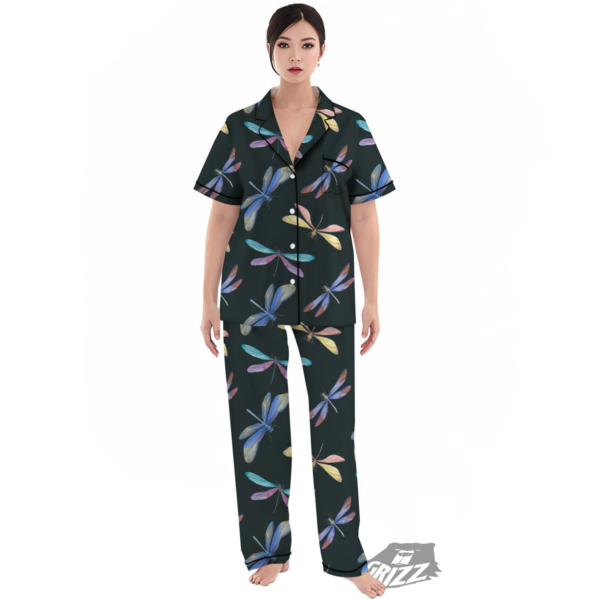 Dragonfly Vintage Print Pattern Women's Pajamas Set-grizzshop