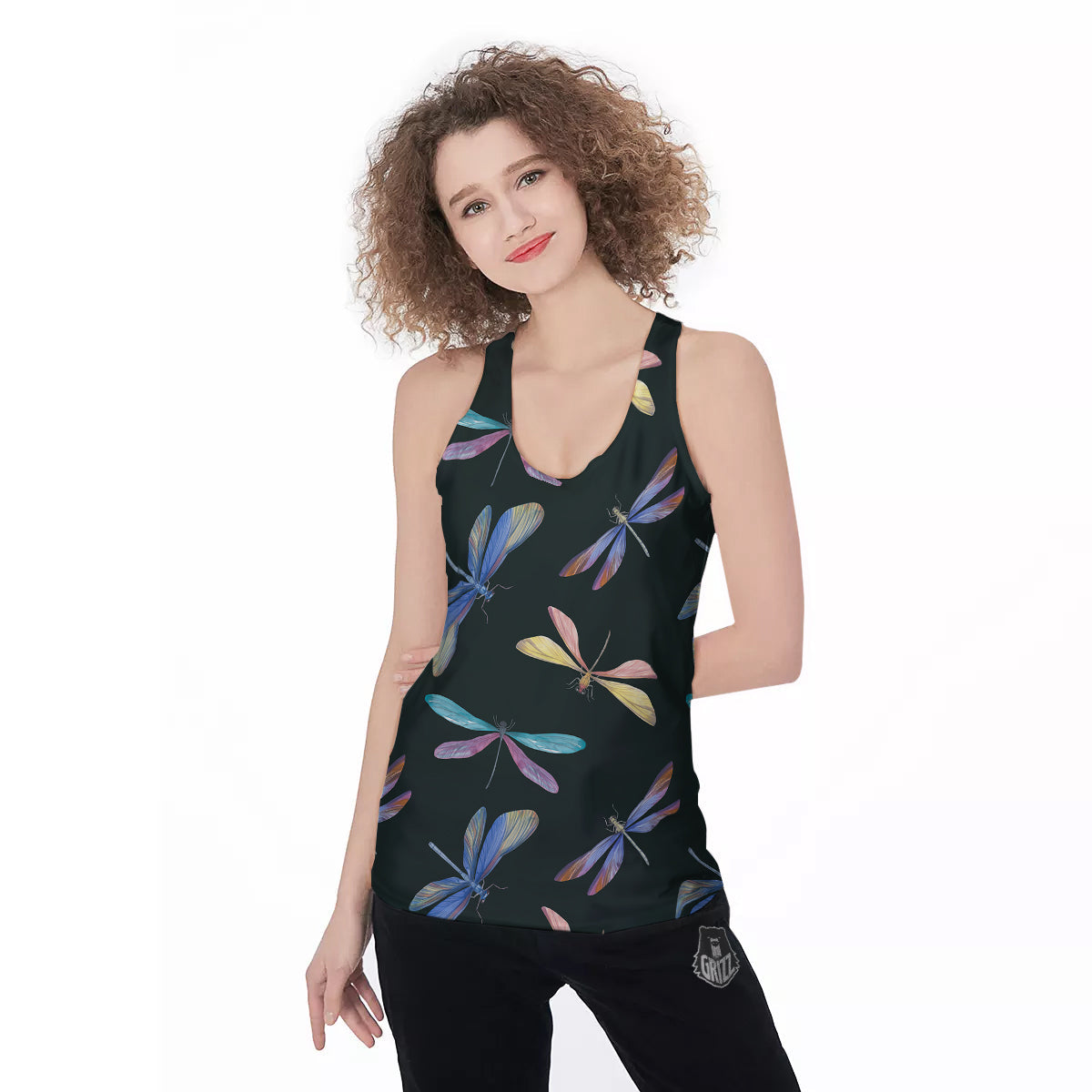Dragonfly Vintage Print Pattern Women's Racerback Tank Top-grizzshop