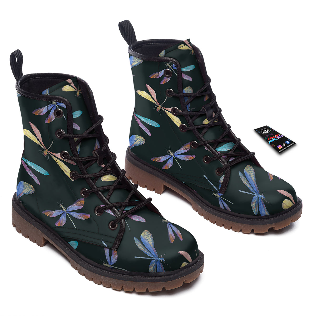 Dragonfly Vintage Print Pattern Work Boots-grizzshop
