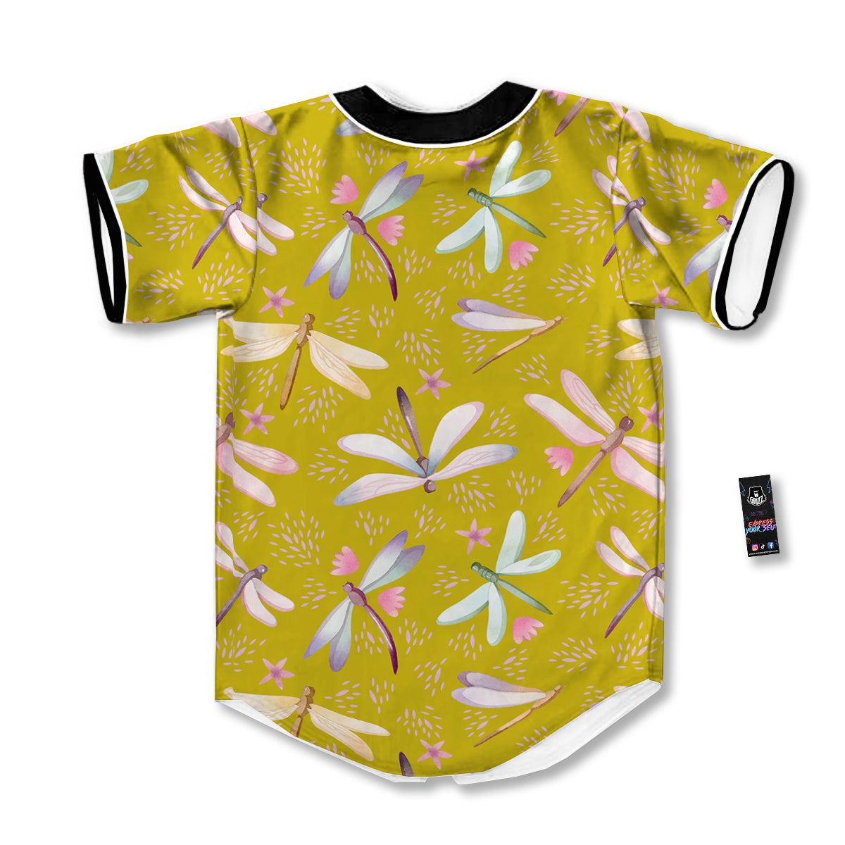 Dragonfly Yellow Watercolor Print Pattern Baseball Jersey-grizzshop