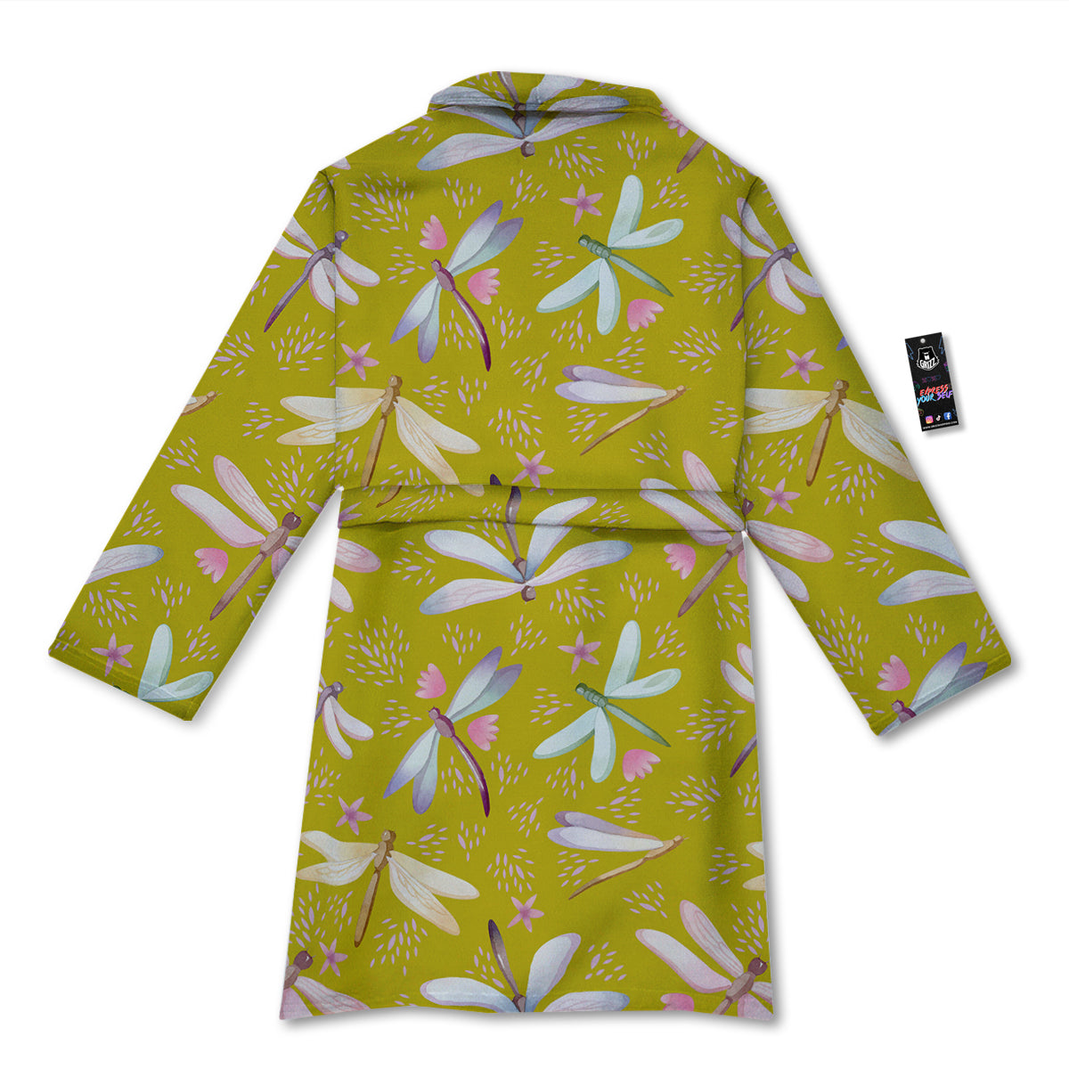 Dragonfly Yellow Watercolor Print Pattern Bathrobe-grizzshop